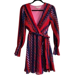 Allison & Kelly Pleated Wrap Dress Long Sleeve Geometric Stripe M